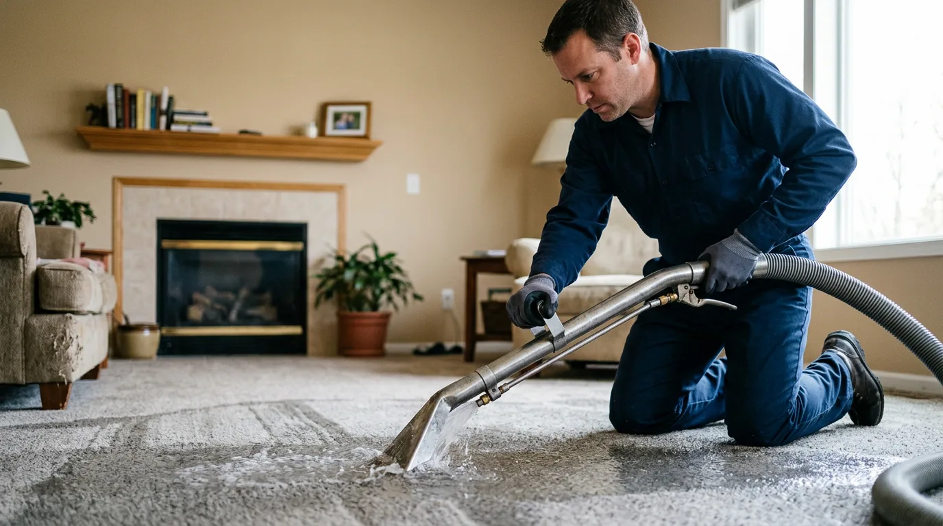 Water damage restoration technician working near Bloomington, CA